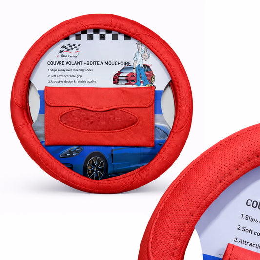 Couvre volant simili cuir + porte mouchoir