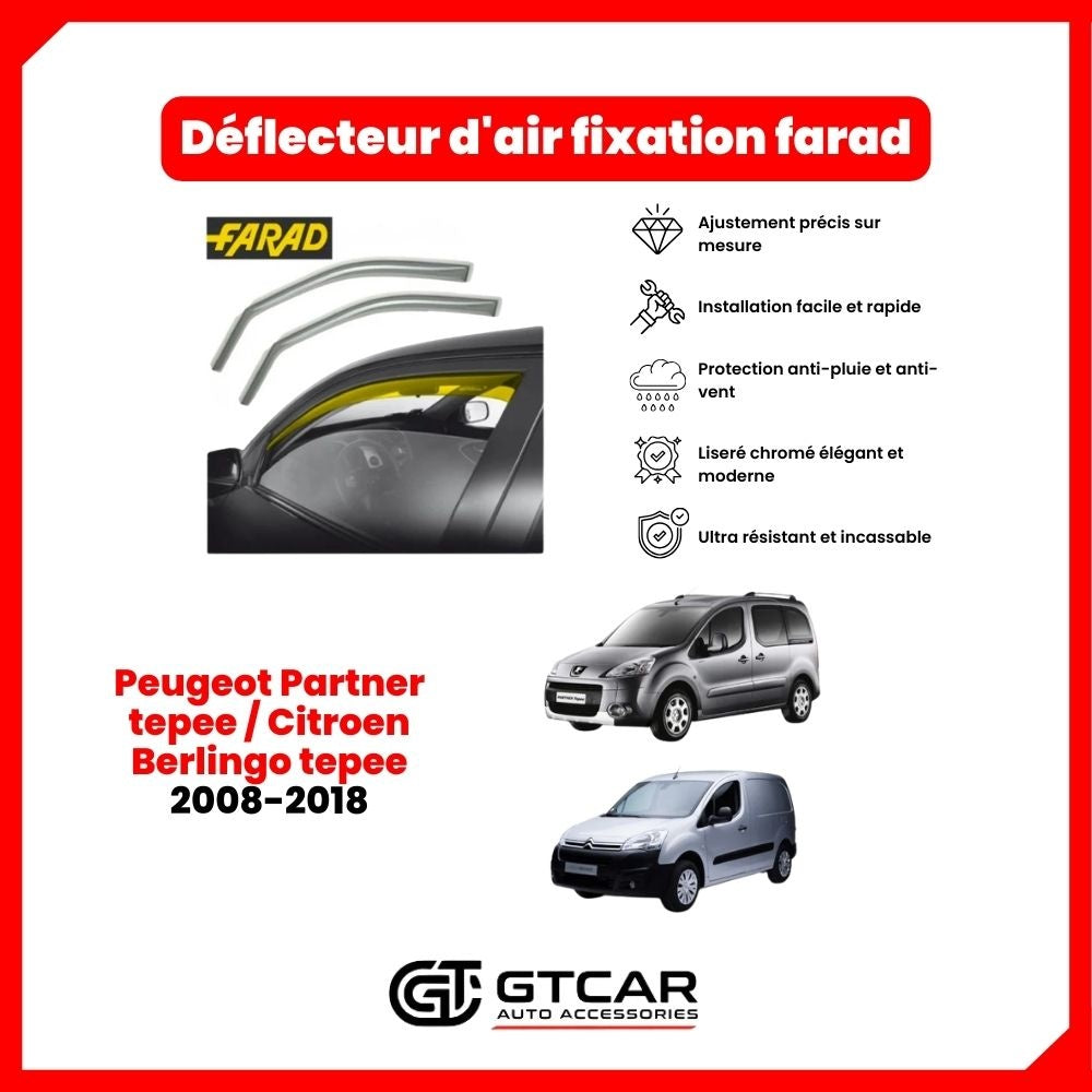 Deflecteur d'air fixation farad 2pieces Peugeot Partner tepee _ Citroen Berlingo tepee 2008-2018