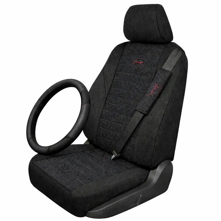 Housse standard tissu noir avec couvre volant+ cache ceinture
