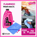 1 F333 Flamingo shampoing car wax 2L + 1 peau chamois bleu 64x43