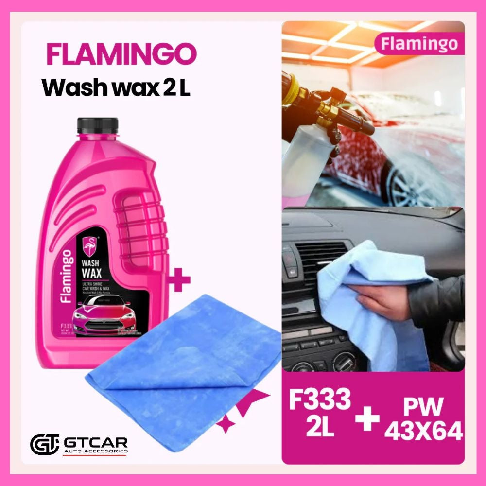 1 F333 Flamingo shampoing car wax 2L + 1 peau chamois bleu 64x43
