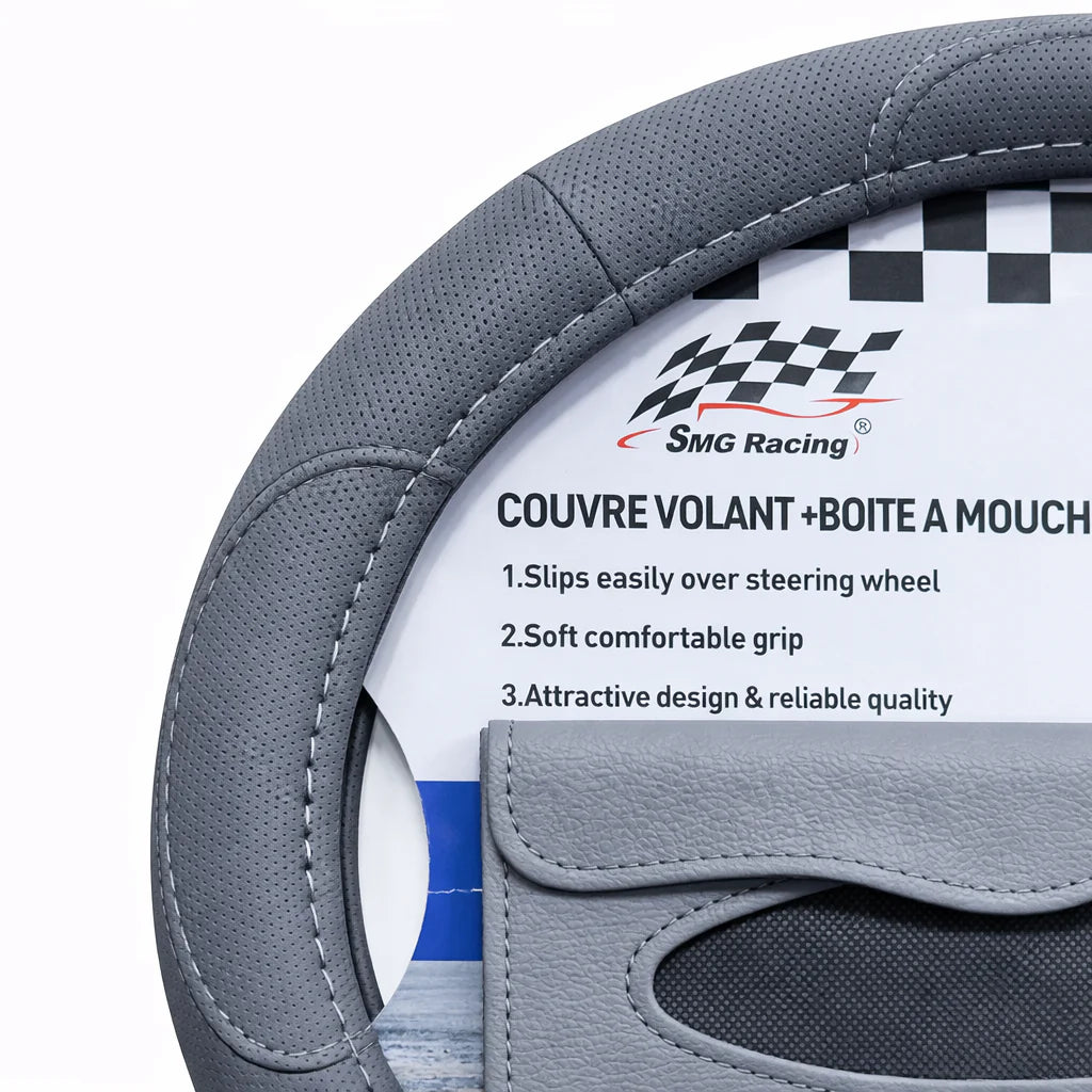 Couvre volant simili cuir + porte mouchoir
