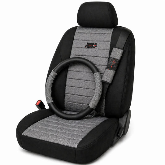 Housse standard tissu gris avec couvre volant+ cache ceinture