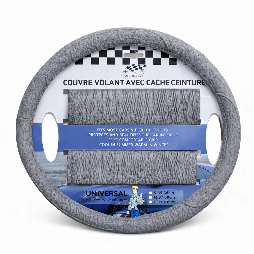 Couvre volant simili cuir + Cache ceinture 38CM
