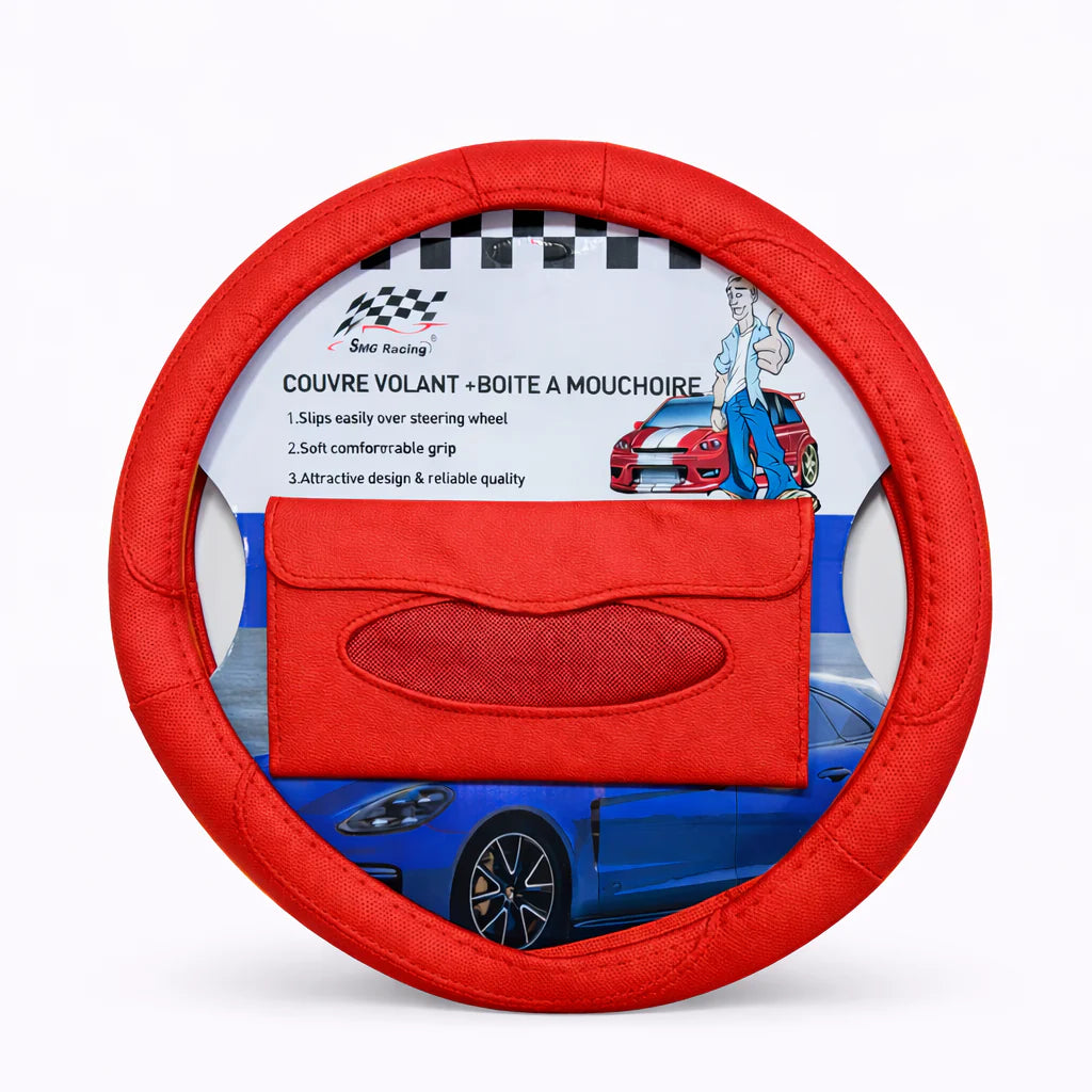 Couvre volant simili cuir + porte mouchoir
