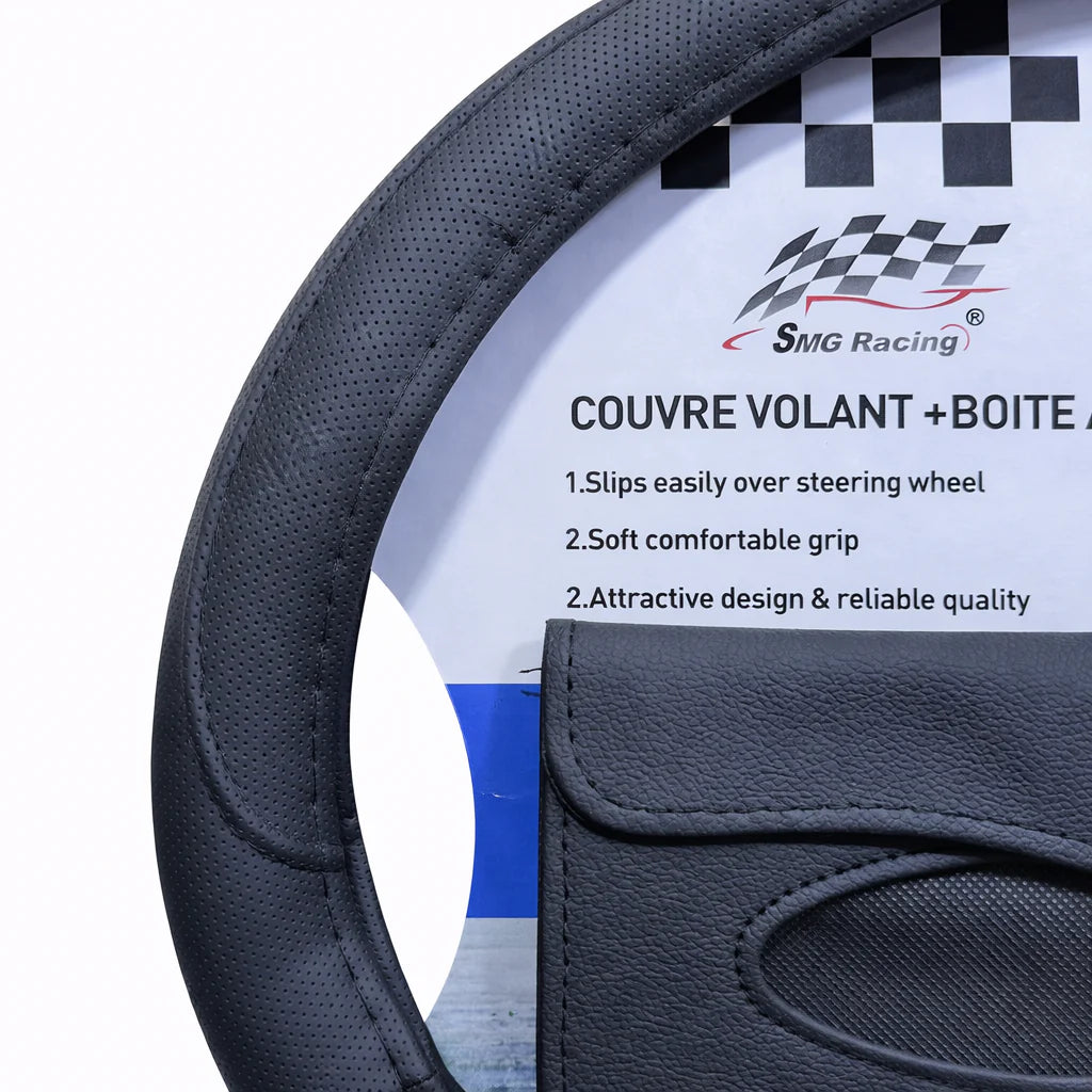Couvre volant simili cuir + porte mouchoir