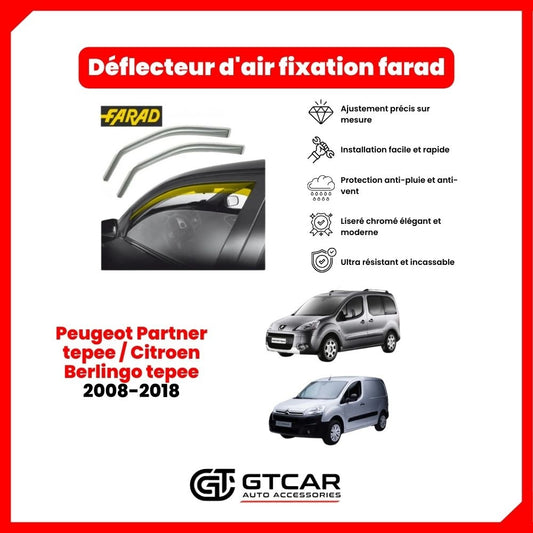 Deflecteur d'air fixation farad 2pieces Peugeot Partner tepee _ Citroen Berlingo tepee 2008-2018