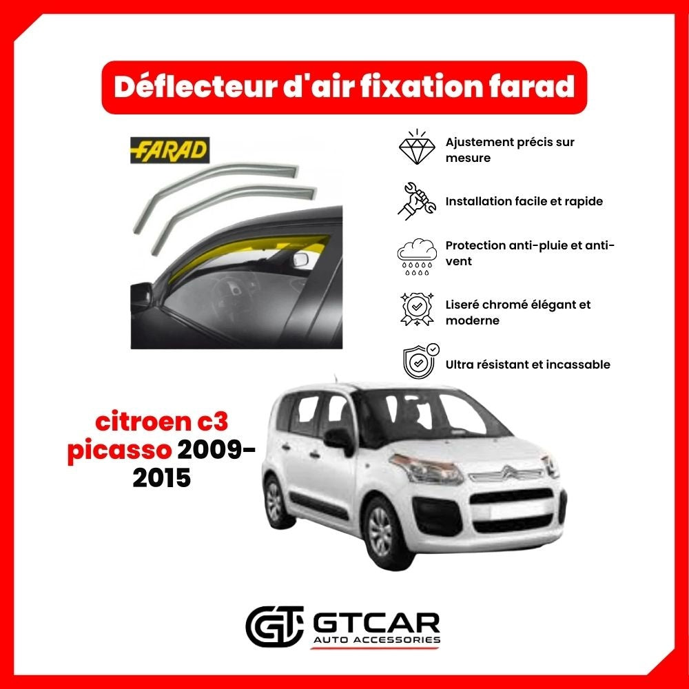 Deflecteur d'air fixation farad 2pieces citroen c3 picasso 2009-2015