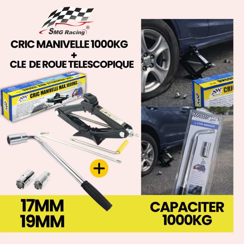 Pack dépannage = 1 cric manivelle + 1 clé télescopique