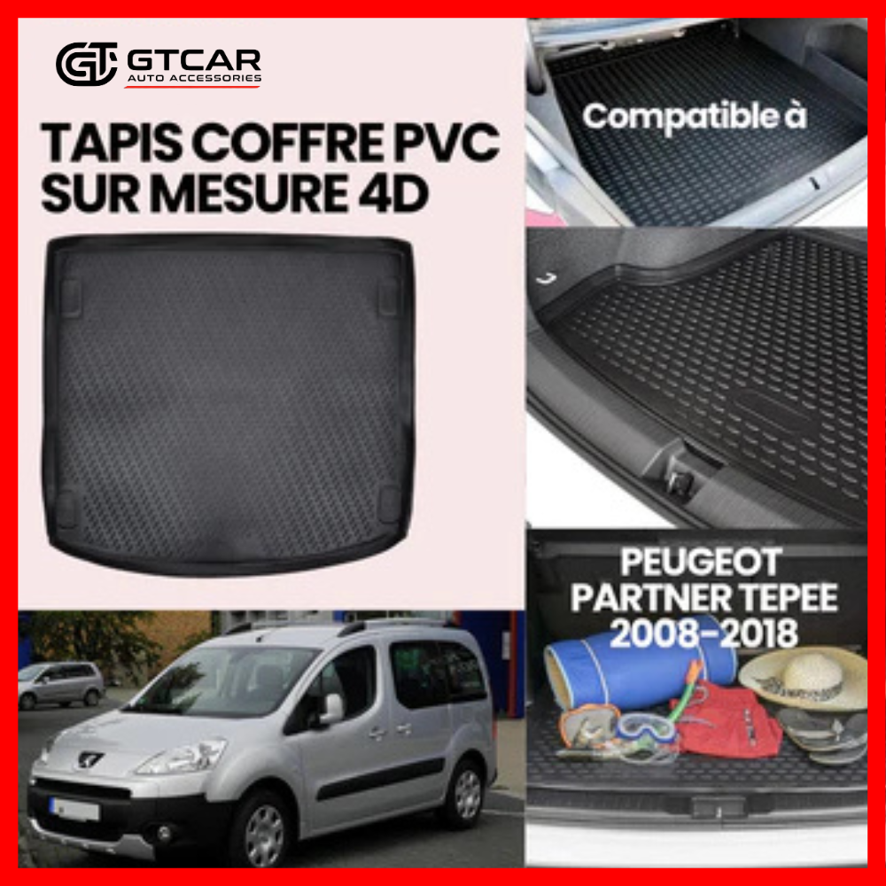 TAPIS SUR MESURE 4D COFFRE PVC PEUGEOT PARTNER TEPEE 2008-2018