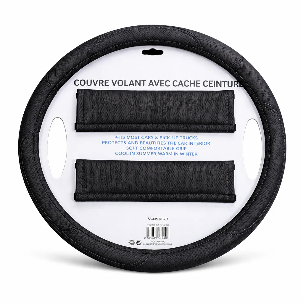 Couvre volant simili cuir + Cache ceinture 38CM