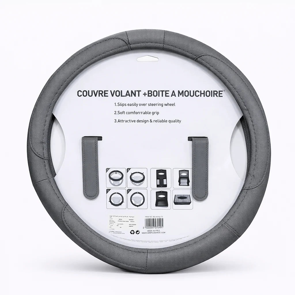 Couvre volant simili cuir + porte mouchoir