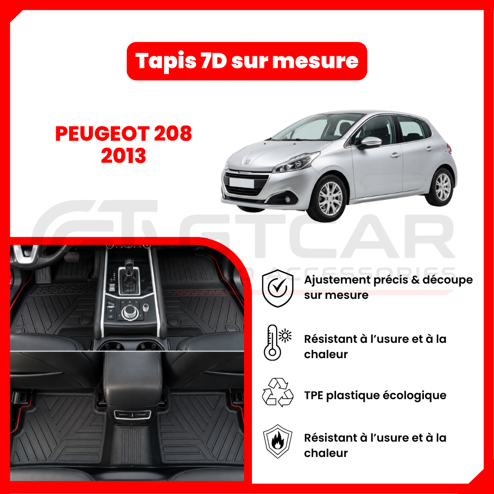 Tapis 7D sur mesure peugeot 208 2013