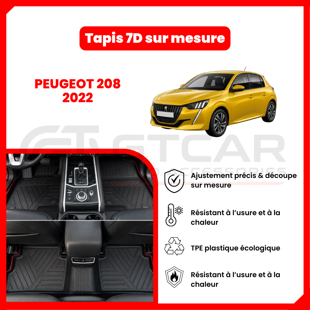 Tapis 7D sur mesure peugeot 208 2022