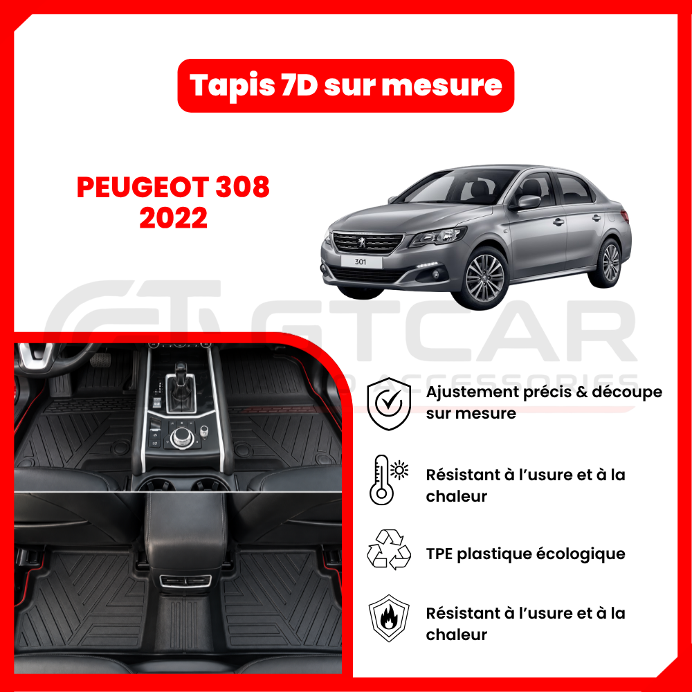 Tapis 7D sur mesure peugeot 308 2022